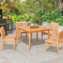 Tangkula 39" 4-Person Outdoor Acacia Wood Dining Table W/ 1.96" Umbrella Hole For Porch -Beauty house GUEST 4a409810 4d57 4c89 ae77 54c4ffb35984