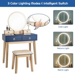 Tangkula Vanity Table Set 3 Color LED Light Touch Screen Mirror W/ Stool Black/Navy -Beauty house GUEST 4ab4f4b6 0729 43ba 8b3d 0265d4c3bfc5