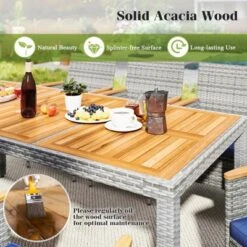Tangkula 9 Pieces Patio PE Wicker Dining Set Outdoor Acacia Wood Table & Chairs -Beauty house GUEST 4ac7fc9e 4dab 4603 829a af83dfe237b6