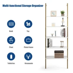 Tangkula 2PCS 5-Tier Ladder Shelf Wood Wall Mounted Display Bookshelf Metal Frame -Beauty house GUEST 4aca6ce1 2013 4874 b559 295a4329009d