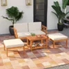 Tangkula 5 Pieces Patio Lounge Chair Set W/Ottomans Acacia Wood Patio Conversation Set W/Cushions Coffee Table Modular Outdoor Lounge Sofa Set -Beauty house GUEST 4ae39277 7d4b 4560 8490 c542c907615c