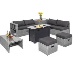 Tangkula 9 PCS Patio Furniture Set With 42" 60,000 BTU Fire Pit Outdoor Space-Saving Sectional Sofa Set With Storage Box Black/Gray/Navy/Red/Turquoise/Off White -Beauty house GUEST 4af6c24a fccf 4990 bd6d 25765d02396d