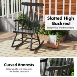 Tangkula Wooden Rocking Chair Single Rocker Indoor Garden Patio Yard Black -Beauty house GUEST 4b5ba084 52f2 4df8 b141 034ad0fef976