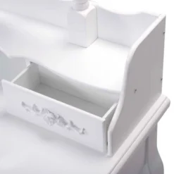 Tangkula Oval Mirror 4 Drawer Vanity Mirror Makeup Table W/ Cushioned Stool White -Beauty house GUEST 4b84df7c a88d 451d af3b c5ed6c3a7075