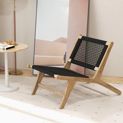 Tangkula 2PCS Mid Century Modern Teak Wooden W/Handwoven Cordage Seat Backrest For Patio 3 Tangkula 2PCS Mid Century Modern Teak Wooden W/Handwoven Cordage Seat Backrest For Patio