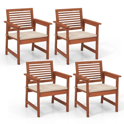 Tangkula Outdoor Hardwood Armchairs Set Of 2/4 Weather-resistant Slatted Armchairs W/Removable Cushions 11 Tangkula Outdoor Hardwood Armchairs Set Of 2/4 Weather-resistant Slatted Armchairs W/Removable Cushions - Image 9