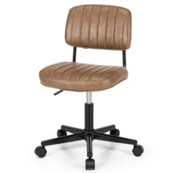 Tangkula Leisure Office Chair Mid-back Swivel Task Chair PU Leather Adjustable Armless Chair Retro Design Black / Brown -Beauty house GUEST 4bc15a7c 17fc 4e4f b22e 9c78ad923b98