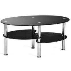Tangkula Oval Dining Table Tempered Glass Top Tea Table Chrome Base Living Room -Beauty house GUEST 4bd20756 adc5 438d bdba 9ab063052652