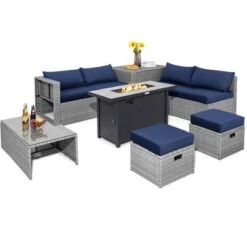 Tangkula 9 PCS Patio Furniture Set With 42" 60,000 BTU Fire Pit Outdoor Space-Saving Sectional Sofa Set With Storage Box Black/Gray/Navy/Red/Turquoise/Off White -Beauty house GUEST 4bfd9d64 e8d4 4ed5 97cf e8b332c29bea