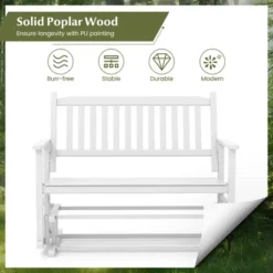 Tangkula 2 Seats Outdoor Glider Bench Poplar Wood Patio Swing Glider Loveseat Chair W/ Armrests -Beauty house GUEST 4c009961 eacb 472b 9d37 4618140cef70
