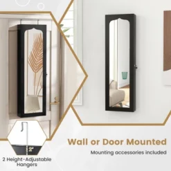 Tangkula Jewelry Armoire W/ Full-Length Mirror W/ Built-in LED Lights Hooks Shelves -Beauty house GUEST 4c0d5d74 6aa0 49e0 9436 bba3f915e5b4