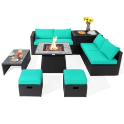 Tangkula 9 Pieces Outdoor PE Rattan Wicker Sectional Sofa With 35" Gas Fire Pit Table Space-Saving Patio Conversation Set With Storage Box Black/Grey/Navy/Red/Turquoise/Off White -Beauty house GUEST 4c2f8178 89ff 488d 9c04 2b81c2fd5ecd