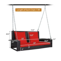 Tangkula Outdoor Wicker Porch Swing Bench 2-Person Patio Rattan Swing Chair W/ Soft Cushions White/Turquoise/Red/Black -Beauty house GUEST 4c5e2805 04b1 4dff 9429 244ca64514e7