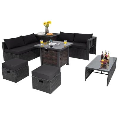 Tangkula 9PCS Furniture Set W/ 32" Fire Pit Table 50,000 BTU Square Propane Fire Pit Patio Black 9 Tangkula 9PCS Furniture Set W/ 32" Fire Pit Table 50,000 BTU Square Propane Fire Pit Patio Black - Image 7