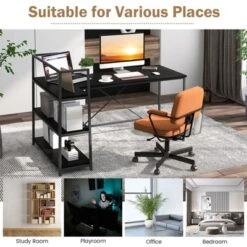 Tangkula 59 Inch L-Shaped Computer Desk Large Reversible Corner Desk W/ Open Storage Shelves Space-Saving Writing Study Table PC Laptop Gaming Desk Black/White + Natural/Black + Walnut -Beauty house GUEST 4cfc2917 c573 46b4 ac97 47695c2f4429