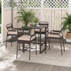 Tangkula 5-Piece Patio Rattan Counter Set Counter Height Square Table W/ 4 Wicker Counter Stools -Beauty house GUEST 4d2d785f 92e3 4f0c a396 0424d78d9bac