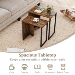 Tangkula Nesting Coffee Table Set Of 2 Modern Accent Sofa Side Tables W/ Faux Wood Top & Heavy Duty Metal Frame -Beauty house GUEST 4d34f2d8 7567 4ed3 bd09 8408933bb5b0