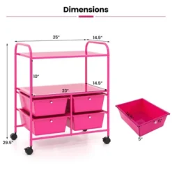 Tangkula 4-Drawer Rolling Storage Cart With 2 Shelves Mobile Utility Cart With Removable Drawers And Metal Frame With Lockable Wheels Pink -Beauty house GUEST 4d7ca859 f361 415d ae57 c951427ad05f
