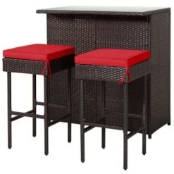 Tangkula 3PCS Patio Wicker Rattan Bar Set Table W/2 Cushioned Stools -Beauty house GUEST 4d7ebdda 24ee 4227 9f87 6d78fef624b9