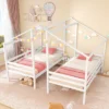 Tangkula Double Twin Size Bed Frames For Kids With Built-in Table & USB Port Guardrails -Beauty house GUEST 4d8a3851 bb16 4126 b28d 6737ca2e422a