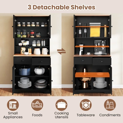 Tangkula Pantry Cabinet 67" Tall Kitchen Floor Cabinet W/ 2 Removable Shelves 2 Drawers 7 Tangkula Pantry Cabinet 67" Tall Kitchen Floor Cabinet W/ 2 Removable Shelves 2 Drawers - Image 5