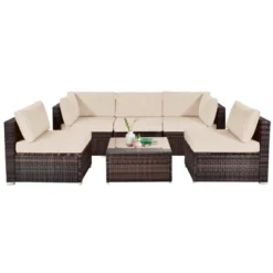 Tangkula 6PCS Wicker Patio Sectional Conversation Furniture Set With Coffee Table & Seat Cushions Navy/Black/Turquoise/Red -Beauty house GUEST 4ddf6cae 9f16 4825 9642 f38e73b468b8