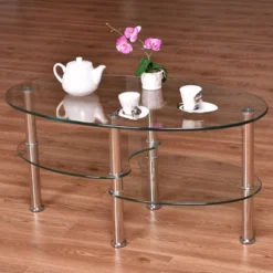 Tangkula Oval Dining Table Tempered Glass Top Tea Table Chrome Base Living Room -Beauty house GUEST 4e106f14 cbf9 4b26 8c12 fd94cff3d92e