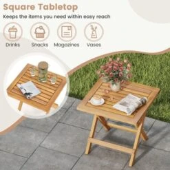 Tangkula Outdoor Folding Side Table Acacia Wood End Table Square Patio Bistro Table -Beauty house GUEST 4e299c11 4dab 46a5 9f62 3a19c1cef197