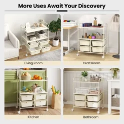 Tangkula 4-Drawer Rolling Storage Cart With 2 Shelves Mobile Utility Cart With Removable Drawers And Metal Frame With Lockable Wheels White -Beauty house GUEST 4e6c85c5 4902 462a b073 bf18dc4ade6e