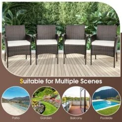 Tangkula 5 PCS Patio Dining Set Acacia Wood Table W/ 1.9" Umbrella Hole Cushioned Chairs -Beauty house GUEST 4ed32b75 5a96 4141 885f 593be954a286