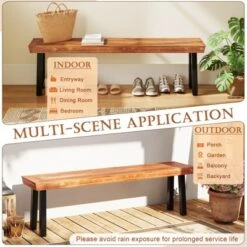 Tangkula Outdoor Acacia Wood Benches Set Of 2 W/ Slatted Top & Flared Metal Legs -Beauty house GUEST 4ef1bcc8 c30e 43e3 a966 e6a732d63657