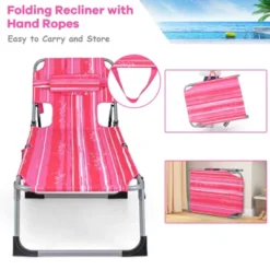 Tangkula Set Of 2 Lounge Chair Beach Chair W/ Face Arm Hole Detachable Pillow Adjustable Backrest Side Pocket Outdoor Chaise Sunbathing Chair Hot Pink -Beauty house GUEST 4ef5e133 3e23 4c5f b8bf fde1a90f1387