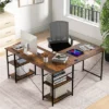 Tangkula Large L-shaped Computer Desk 60” Convertible Corner Desk With 4 Storage Shelves 95” 2-Person Long Study Writing Workstation Black/Rustic Brown/Natural/Grey -Beauty house GUEST 4f08e0bb c0ef 4e70 a61f 085df192b4aa