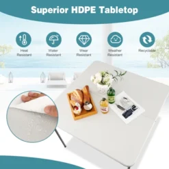Tangkula Folding Camping Table Portable Picnic Table With All-Weather HDPE Tabletop Metal Frame & Carry Straps White/Gray -Beauty house GUEST 4f7c8333 aba3 4874 8499 2e55d656c1ed