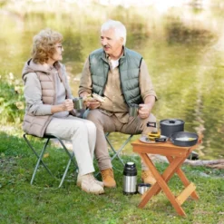 Tangkula Outdoor Folding Side Table Hardwood Patio Bistro Table W/ Slatted Tabletop & X-shaped Legs -Beauty house GUEST 4f8a6723 3da7 49f3 9c3a db4ab0cbc35f