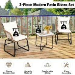 Tangkula 3PCS Patio Rattan Furniture Set Outdoor Bistro Set W/Washable Cushion Conversation Set W/2 Armchairs For Backyard White -Beauty house GUEST 4fa4f8a3 f612 4ca0 9a40 ae676b111c3e