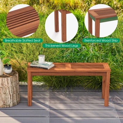 Tangkula 1PC/2PCS Patio Wood Bench 2-Person Solid Wood Bench W/ Slatted Seat 39.5” Long Bench W/ Stable Wood Frame 7 Tangkula 1PC/2PCS Patio Wood Bench 2-Person Solid Wood Bench W/ Slatted Seat 39.5” Long Bench W/ Stable Wood Frame - Image 5