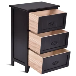 Tangkula 3 Drawers Nightstand End Table Storage Wood Side Bedside Black -Beauty house GUEST 50068900 c069 4f06 913c 07d69eeaaf7b