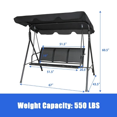 Tangkula Outdoor Porch Swing Canopy Patio Swing Chair 3 Person Canopy Hammock 10 Tangkula Outdoor Porch Swing Canopy Patio Swing Chair 3 Person Canopy Hammock - Image 8