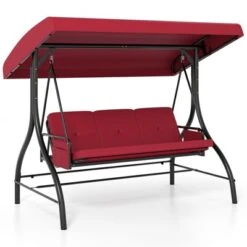 Tangkula 3-Seat Patio Swing W/ Canopy & Removable Cushions & Side Pockets Stand -Beauty house GUEST 50f960b9 133b 4ab2 bcba 050f0677a29c