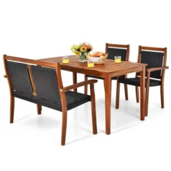 Tangkula 4PCS Patio Dining Set Acacia Wood Rattan Furniture Set W/ Umbrella Hole -Beauty house GUEST 5146e82b 3d57 4912 a181 5131a44436d7