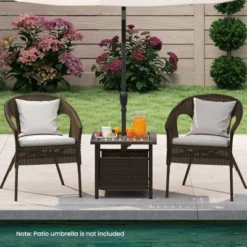 Tangkula Outdoor Side Table With 1.93" Umbrella Hole All-Weather PE Wicker Patio Umbrella Table With Rustproof Frame -Beauty house GUEST 514afe4c b53c 45d3 9706 f25247fa5084