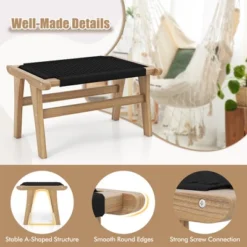 Tangkula Teak Ottoman Footstool W/ Handwoven Cordage For Patio Porch Balcony Lawn -Beauty house GUEST 515387a0 a938 4709 b655 53e8bbb00ae9