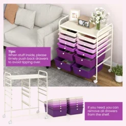 Tangkula 12 Drawers Rolling Storage Cart Classroom Organizers With Wheels For Tools Scrapbook Craft Paper Purple -Beauty house GUEST 518c4832 9215 4ae1 a5df aaef4ad3841c