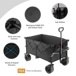 Tangkula Collapsible Folding Outdoor Utility Wagon With Cover Bag Outdoor Camping Garden Cart With Telescoping Handle Black/Blue -Beauty house GUEST 51a21668 eb85 40c8 b6a1 8c6736708bef