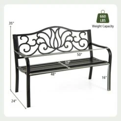 Tangkula 2-person Metal Bench W/ Floral Pattern Slanted Backrest Slatted Surface Black -Beauty house GUEST 51c550a1 19e4 4cdc 84b5 ed1e861972f2