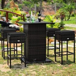 Tangkula 5PCS Patio Rattan Bar Table Stool Set Hidden Storage Shelf Cushion Red Patio Black -Beauty house GUEST 51d9104b 785c 438a b2d9 0a541ef5daa4