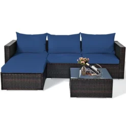 Tangkula 5PCS Cushioned Rattan Patio Conversation Set W/ Ottoman Navy Cushion -Beauty house GUEST 520fa7a3 d97c 4434 b95d ceac835f8665