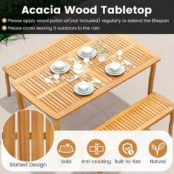 Tangkula 63" Outdoor Dining Table W/ Umbrella Hole Slatted Tabletop For Backyard -Beauty house GUEST 52236f39 0fd1 4cb4 af02 d6ba4c8cff70