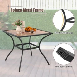Tangkula Patio Table For 4 People W/ Umbrella Hole Wood-Like Tabletop Metal Support Legs -Beauty house GUEST 52a7a4c5 450e 44c8 b689 bbccd21e797b